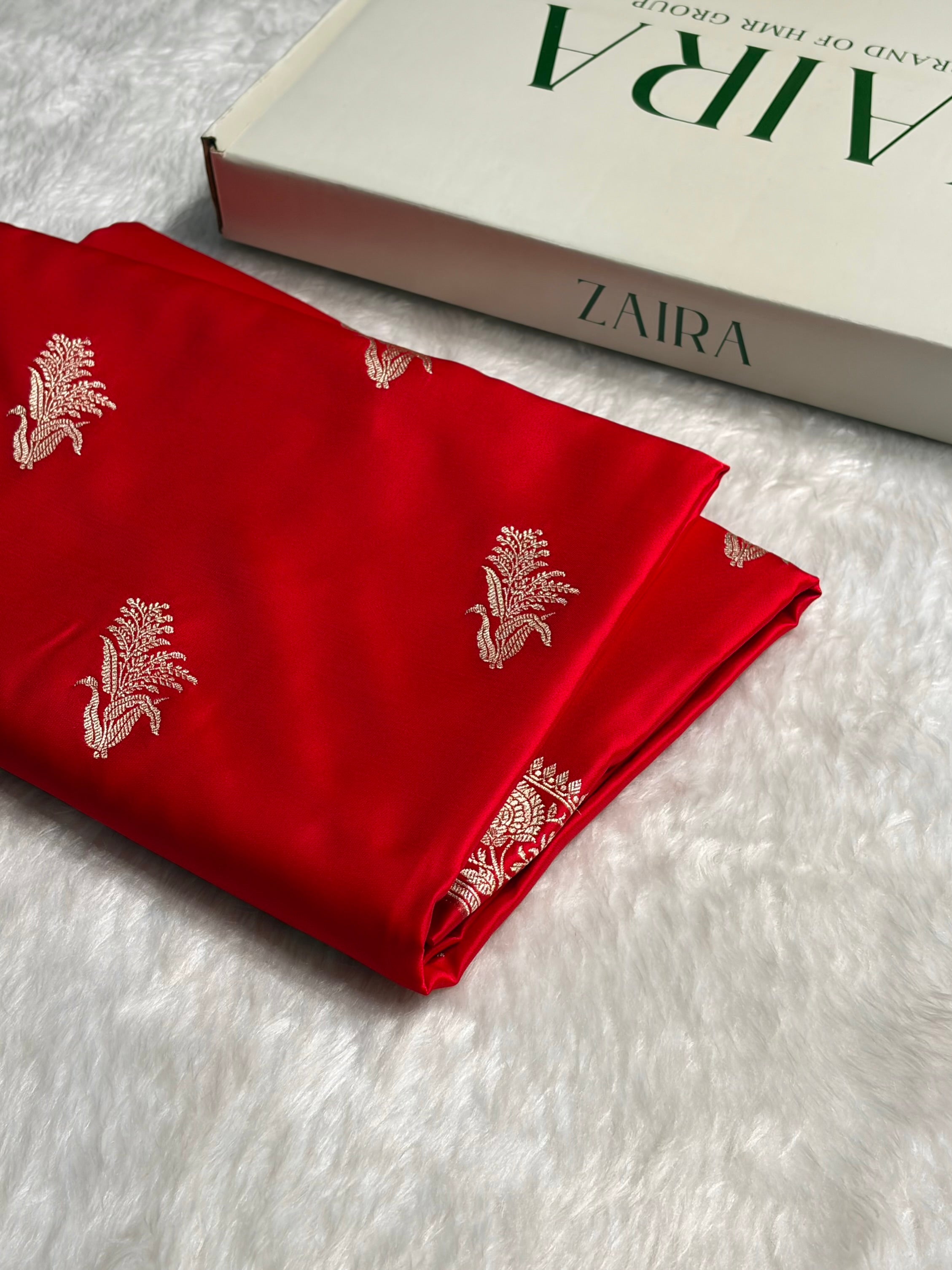 Red Boota With Floral Border Mashru Silk Saree MSM-89
