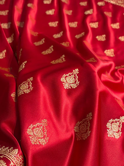 Banarasi Satin Katan Saree With Boota in Maroon Shades SK98