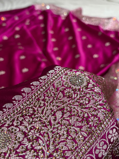 Wine With Swarovski Work Booti Mashru Silk Saree BMCS40