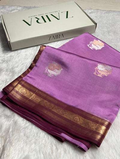 Contrast Lavender With Garnet Boota Handwoven Paper Silk RM-29