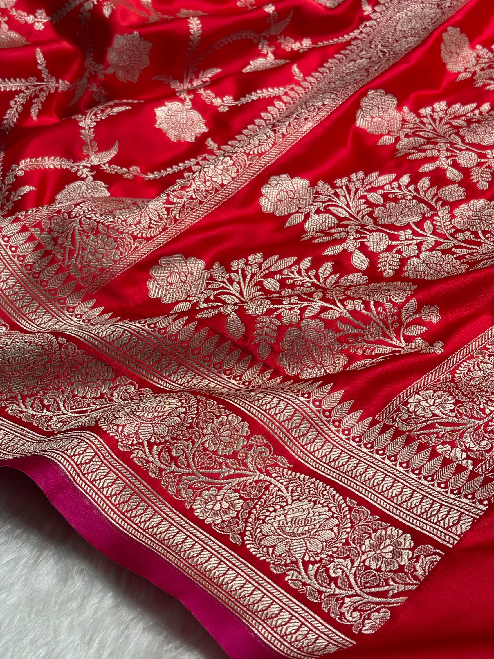 Red Jaal Pattern Satin Katan Silk Saree SK66
