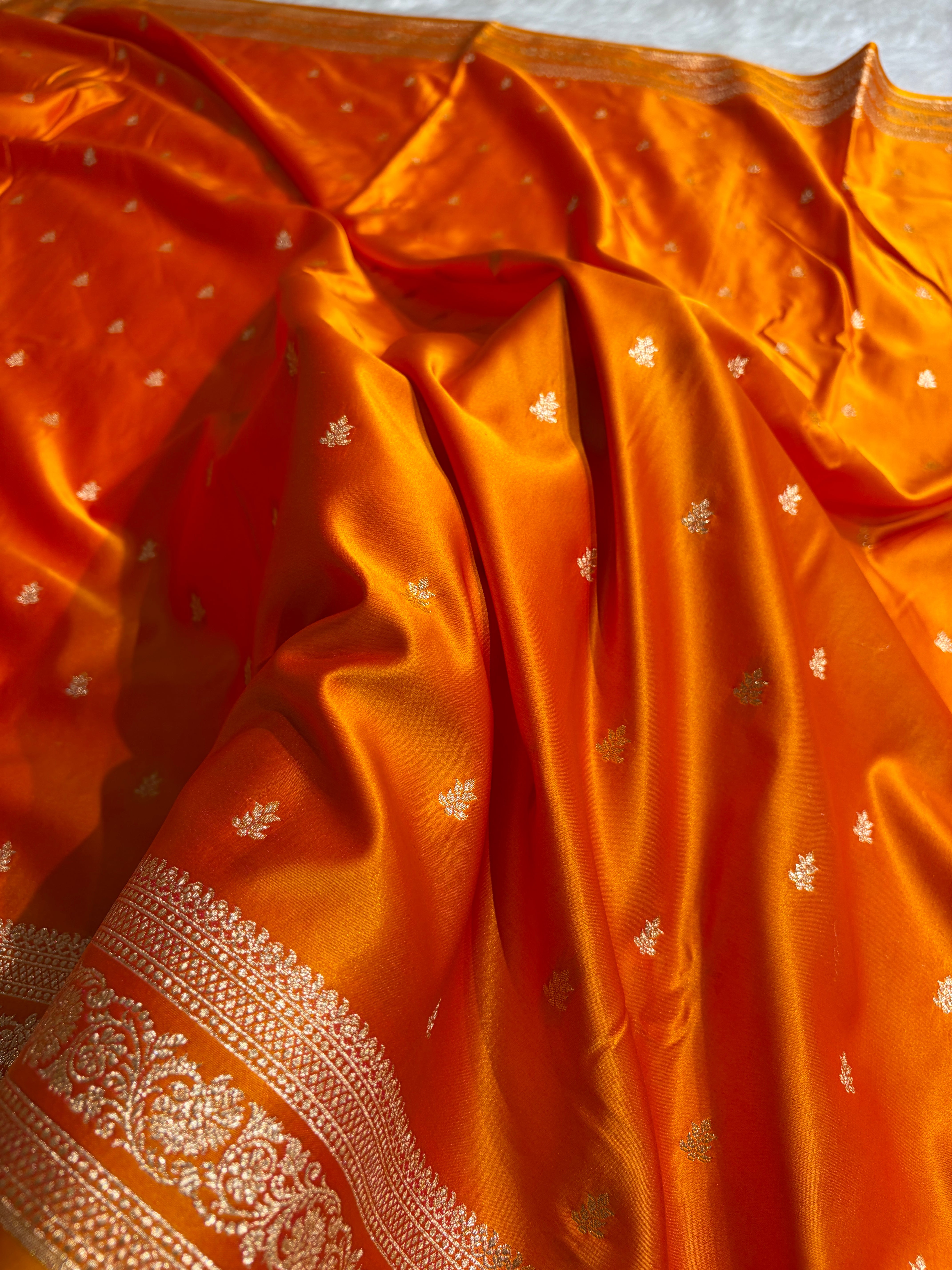 Banarasi Satin Katan Saree With Booti Pattern in Fanta Orange Shades SK125