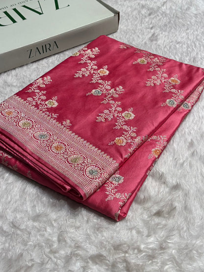 Baby Pink Minakari Banarasi Cross Mashru Silk Saree MS01