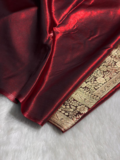 Maroon Shades Banarsi Satin Silk Boota with Stone Work BSS05