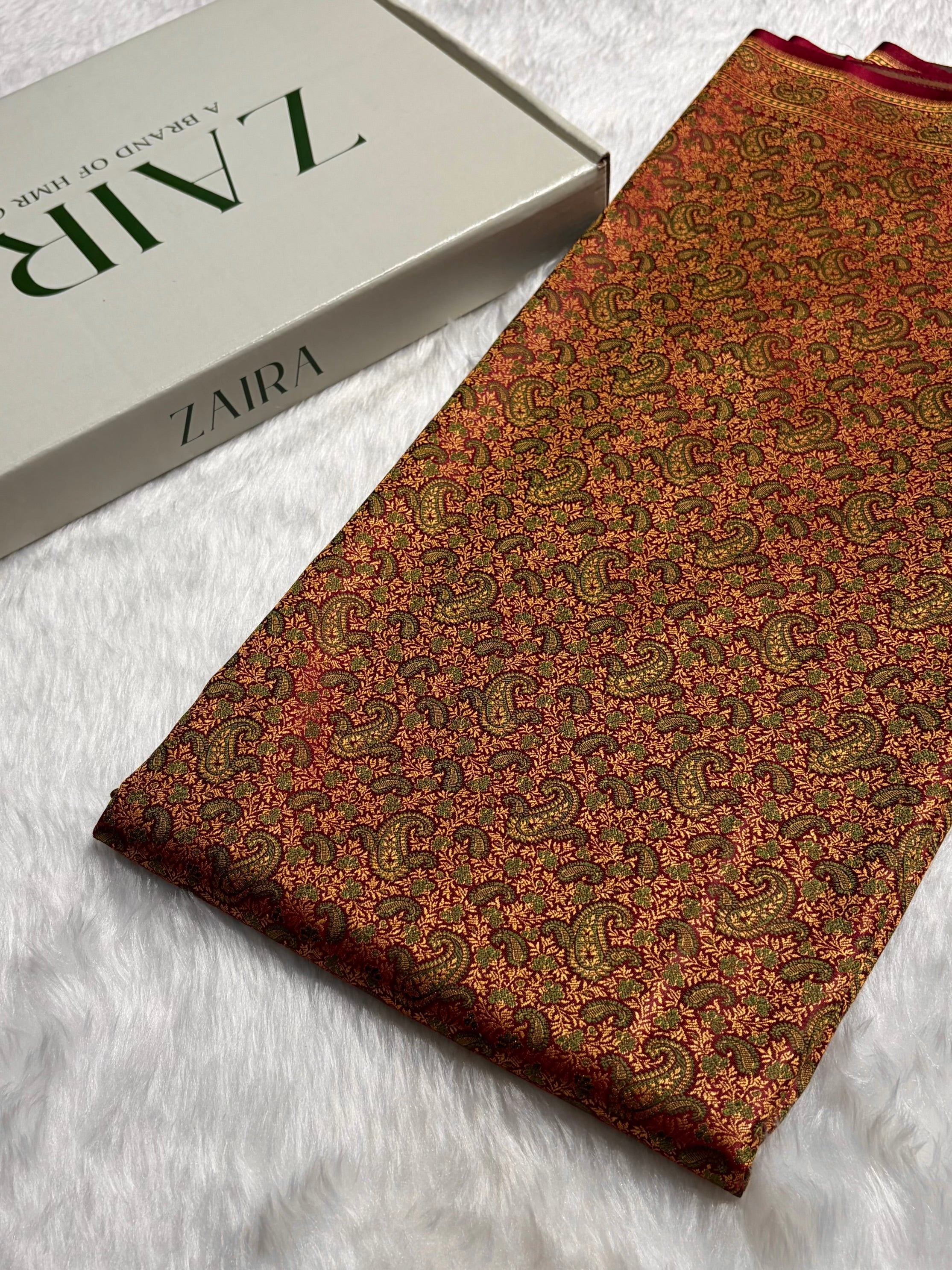 Greenish Maroon Jamawar Tanchoi Katan Silk Saree SKTM-11