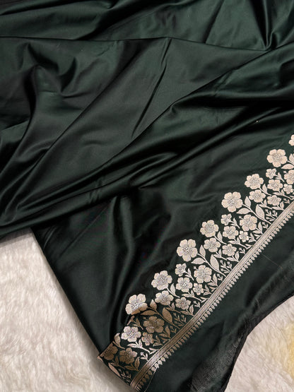 Premium Banarasi Satin Katan Saree With Minakari Boota in Dark Bottle Green Shades SK94
