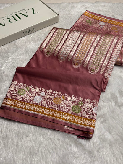 Mauve Shades Floral Minakari Skirt Border Mashru Silk Saree MSM-83