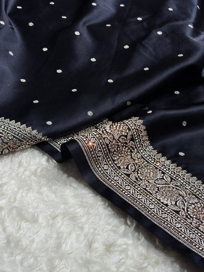 Black Shades Booti With Swarovski Stone Work Mashru Silk Saree BMS65