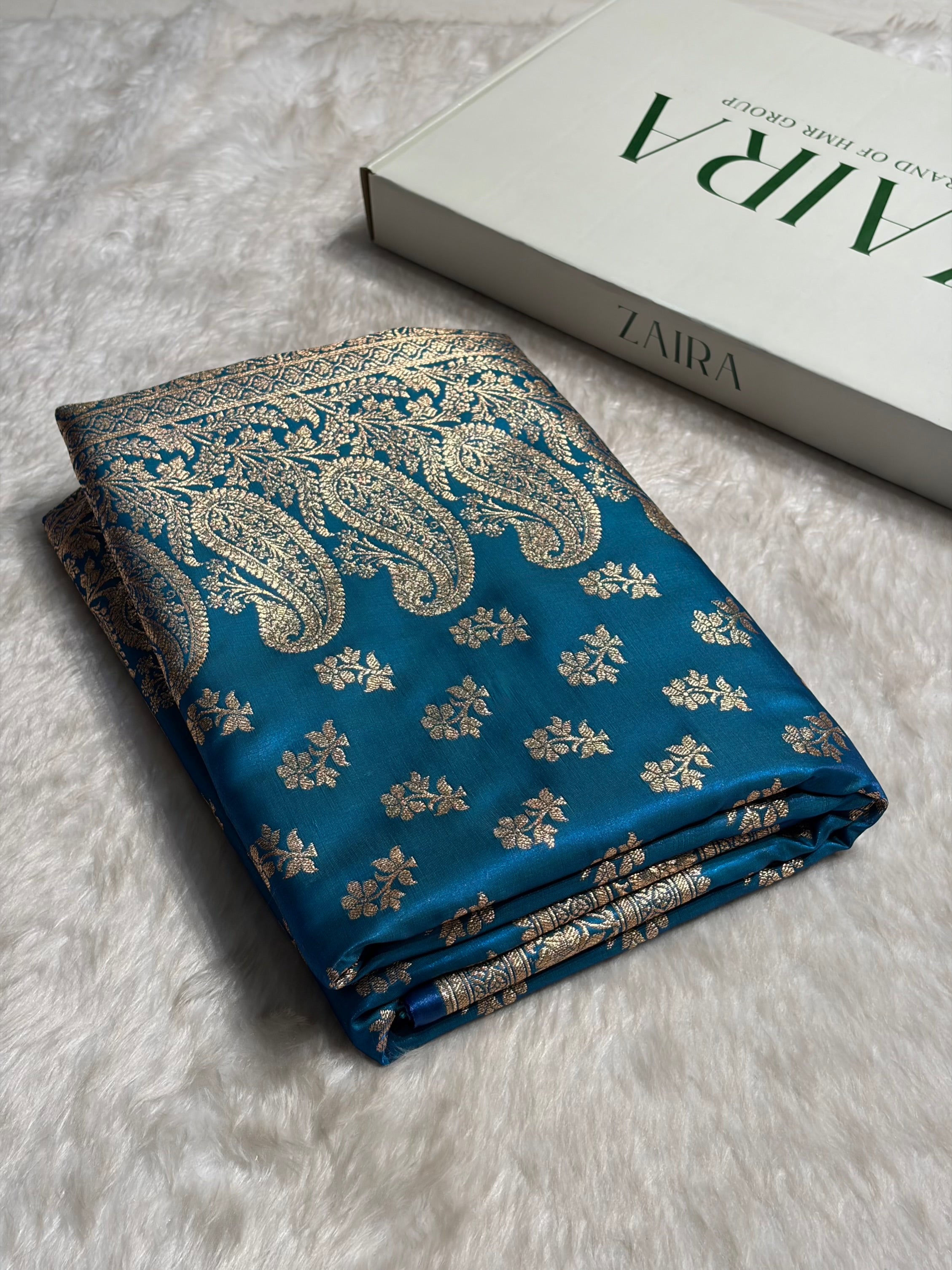 Firozi Shades Banarasi Satin Silk Saree SS34