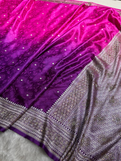 Ombre Purple - Pink Tanchoi With Swarovski Work Floral Mashru Silk Saree BMCS59