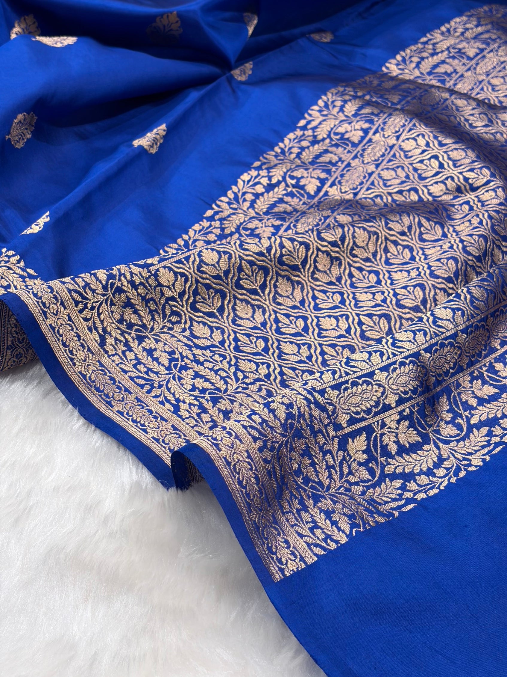 Royal Blue Boota Handwoven Pure Katan Paper Silk RM-31