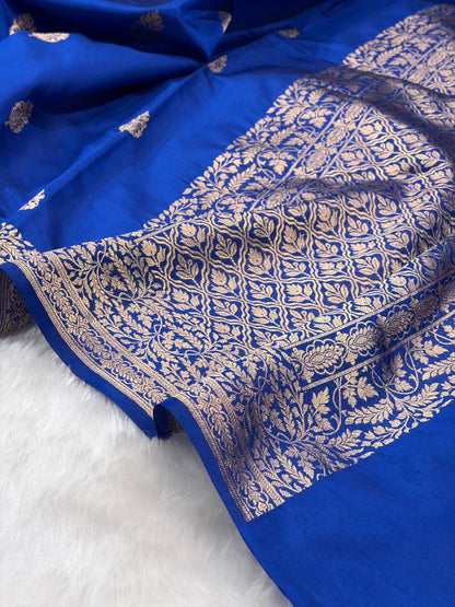 Royal Blue Boota Handwoven Pure Katan Paper Silk RM-31