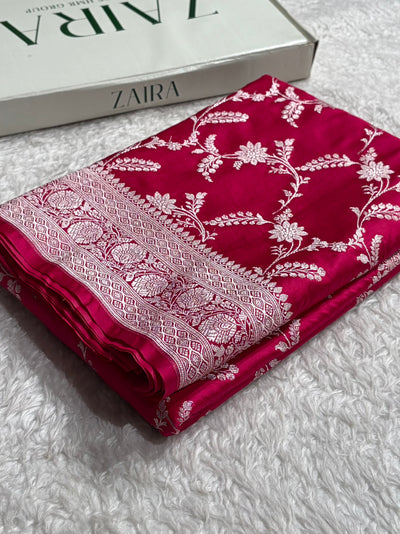 Banarasi Pattern Jaal Rani Shade Mashru Silk Saree MCS23