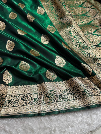 Ultra Light Weight Satin Silk Bottle Green Boota SS05