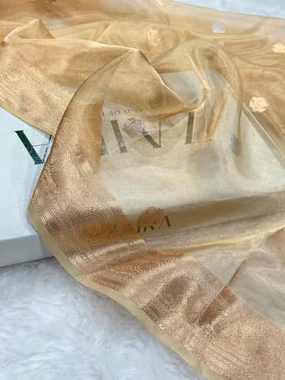 Tusser Gold Bananasi Floral Shades Pure Tissue Silk Saree PT-37