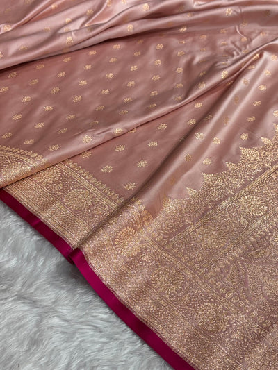 Rose Gold Booti Katan Silk Saree SK07