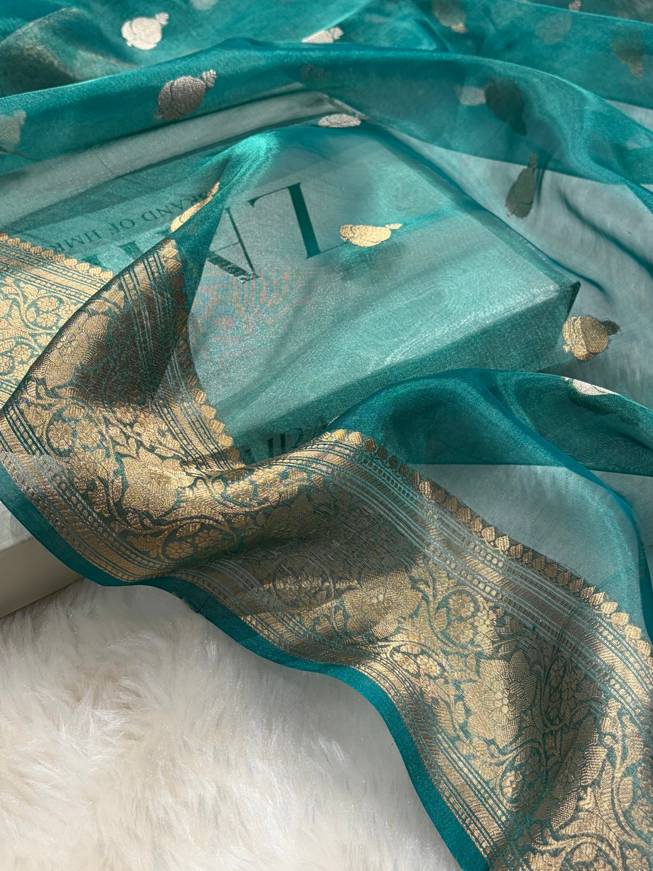 Rama Bananasi Floral Shades Pure Tissue Silk Saree PT-38
