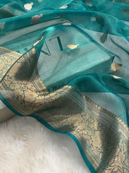 Rama Bananasi Floral Shades Pure Tissue Silk Saree PT-38