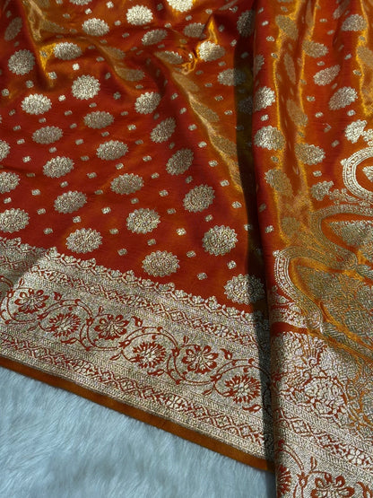 Satin Silk Booti Boota in Orange SS09