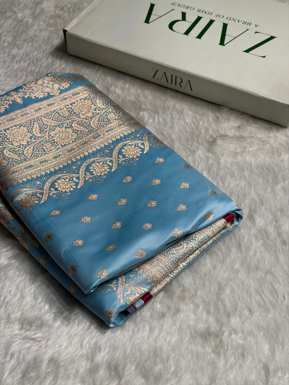 Katan Silk Saree In Sky Blue Shades SK08