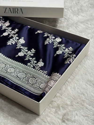 Navy Blue Shades Banarasi Cross Mashru Silk Saree