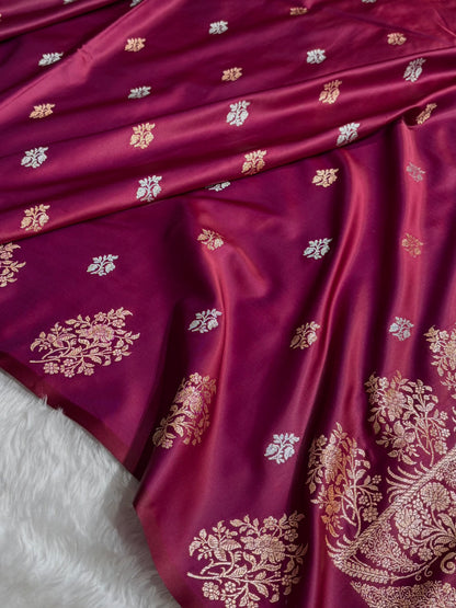 Magentic Red Shades Banarasi With Floral Border Mashru Silk Saree MSM-126