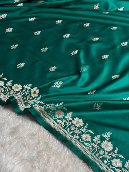 Banarasi Peacock Boota With Floral Border Mashru Silk Saree MSM-85