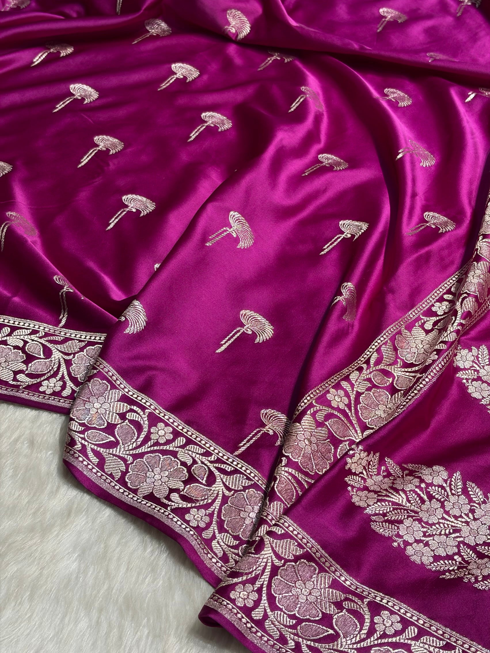 Pinkish Wine Shades Floral Booti Mashru Silk Saree MS55