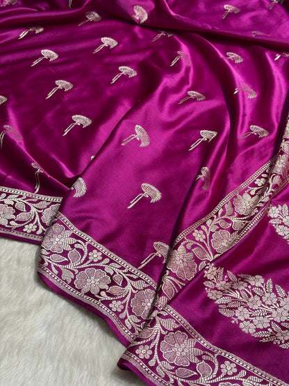 Pinkish Wine Shades Floral Booti Mashru Silk Saree MS55