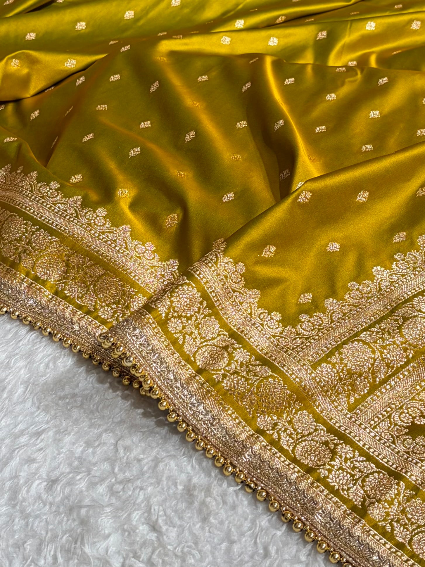 Liril Mehendi Booti Pattern With Gotta Patti Satin Katan Silk Saree SKGP51