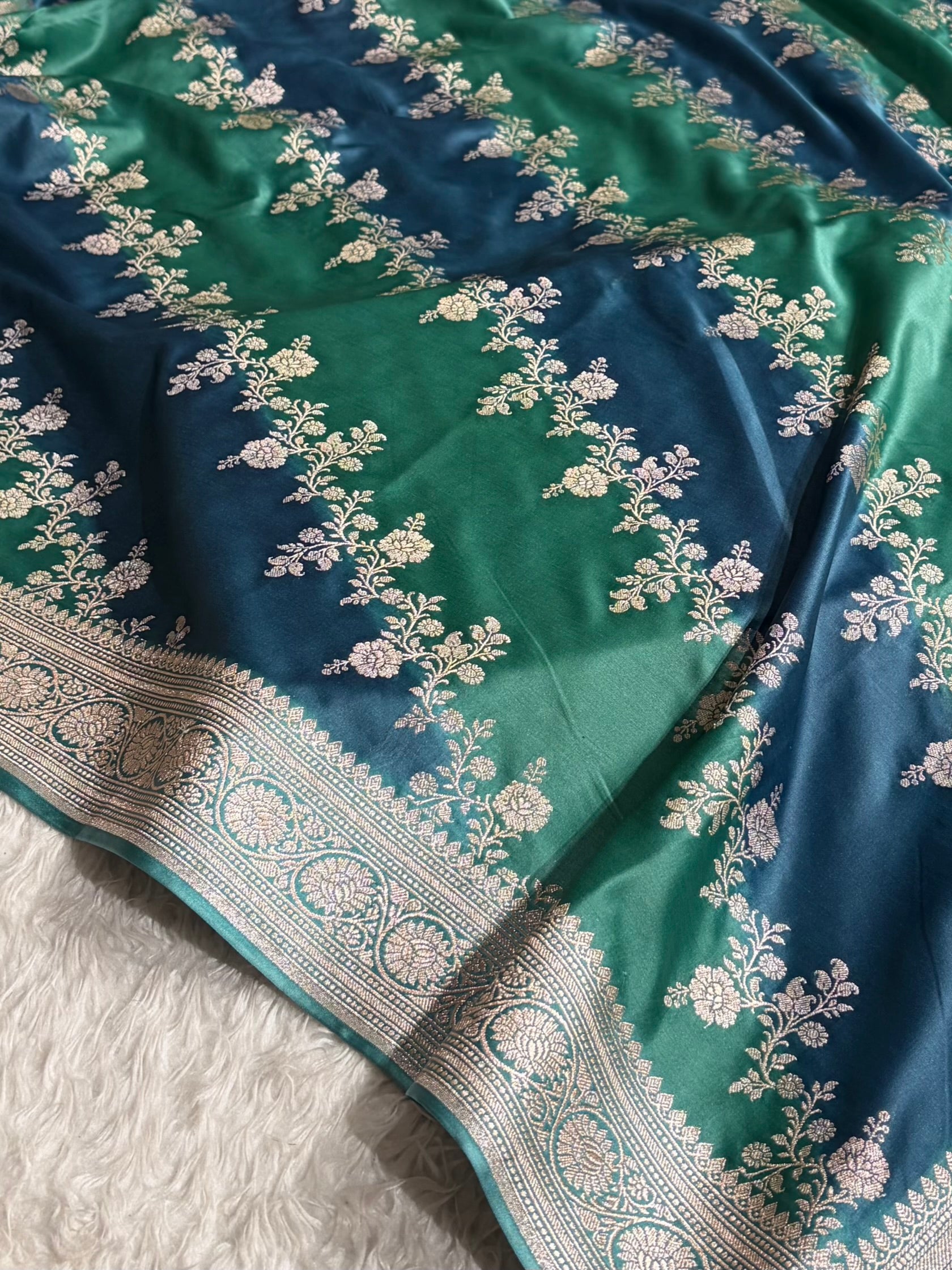 German Blue Shades Rangkart Mashru Silk Saree MSRK01