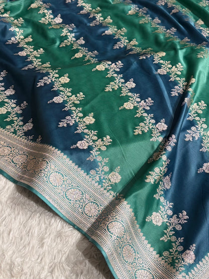 German Blue Shades Rangkart Mashru Silk Saree MSRK01