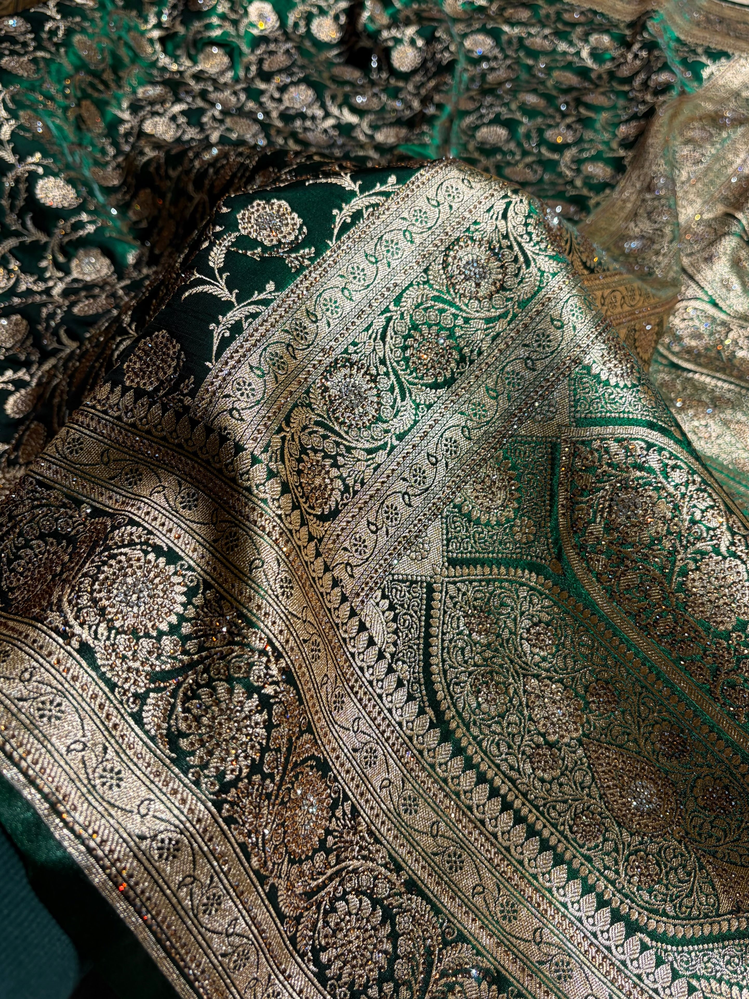 Banarasi Bridal Bottle Green  Jaal with Swarovski Stone BSS13 (E)