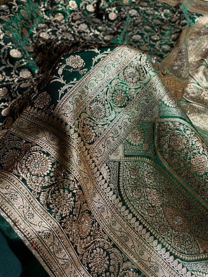Banarasi Bridal Bottle Green  Jaal with Swarovski Stone BSS13 (E)