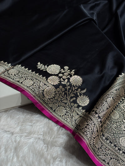 Banarasi Black Shade With Booti Pattern Mashru Silk Saree