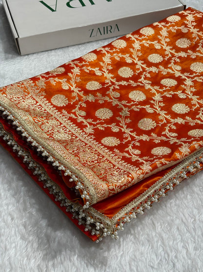 Banarasi Fire Gold Satin Silk Saree with Gota Patti SSGP15