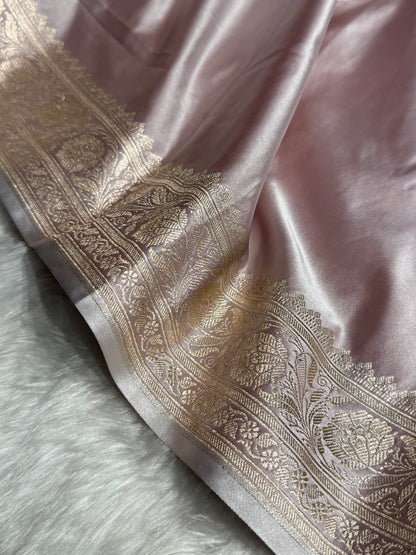 Rose Gold Pink Shades Plain Mashru Silk Saree