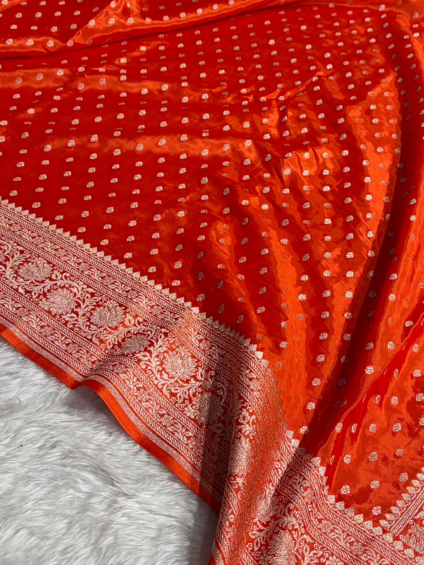 Orange Crepe Silky Katan Banarasi Saree CSK-02