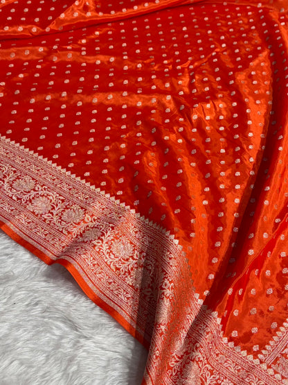 Orange Crepe Silky Katan Banarasi Saree CSK-02