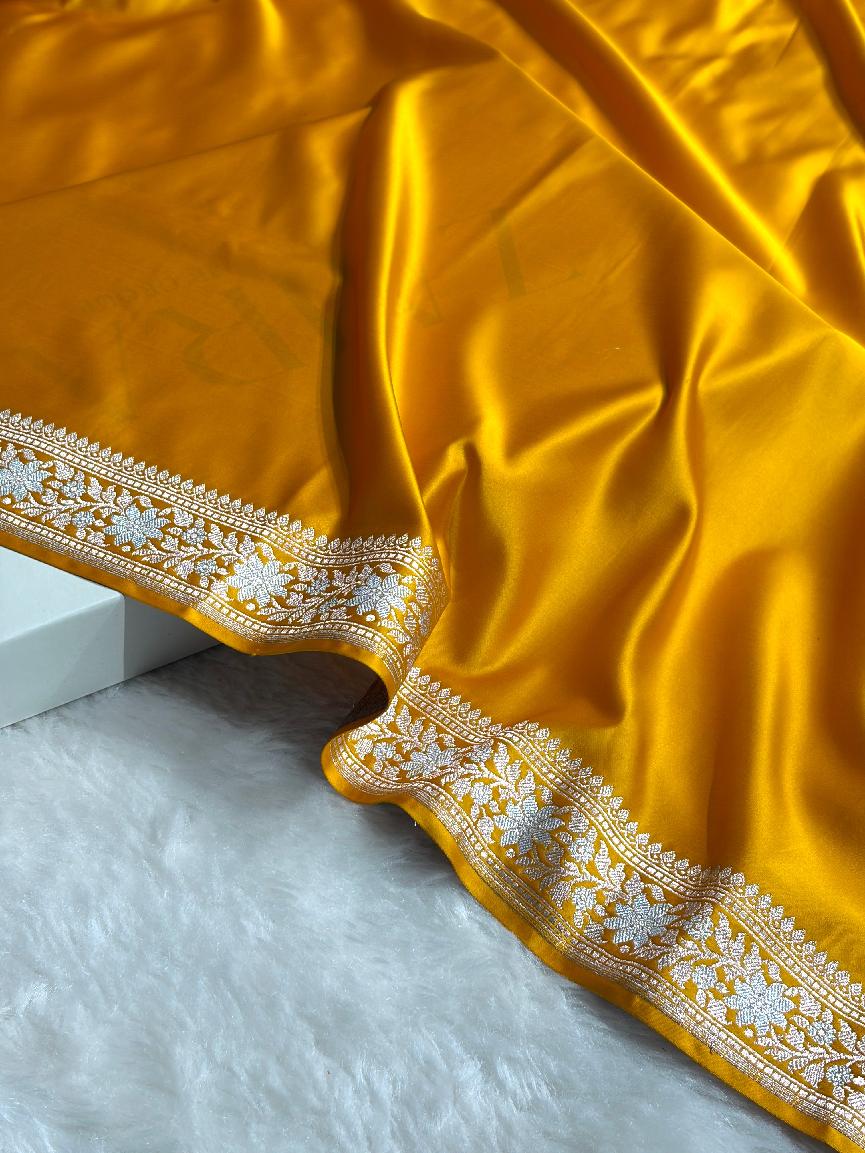 Mustard Shades Plain Banarasi With Minakari Floral Border Mashru Silk Saree MSM-123