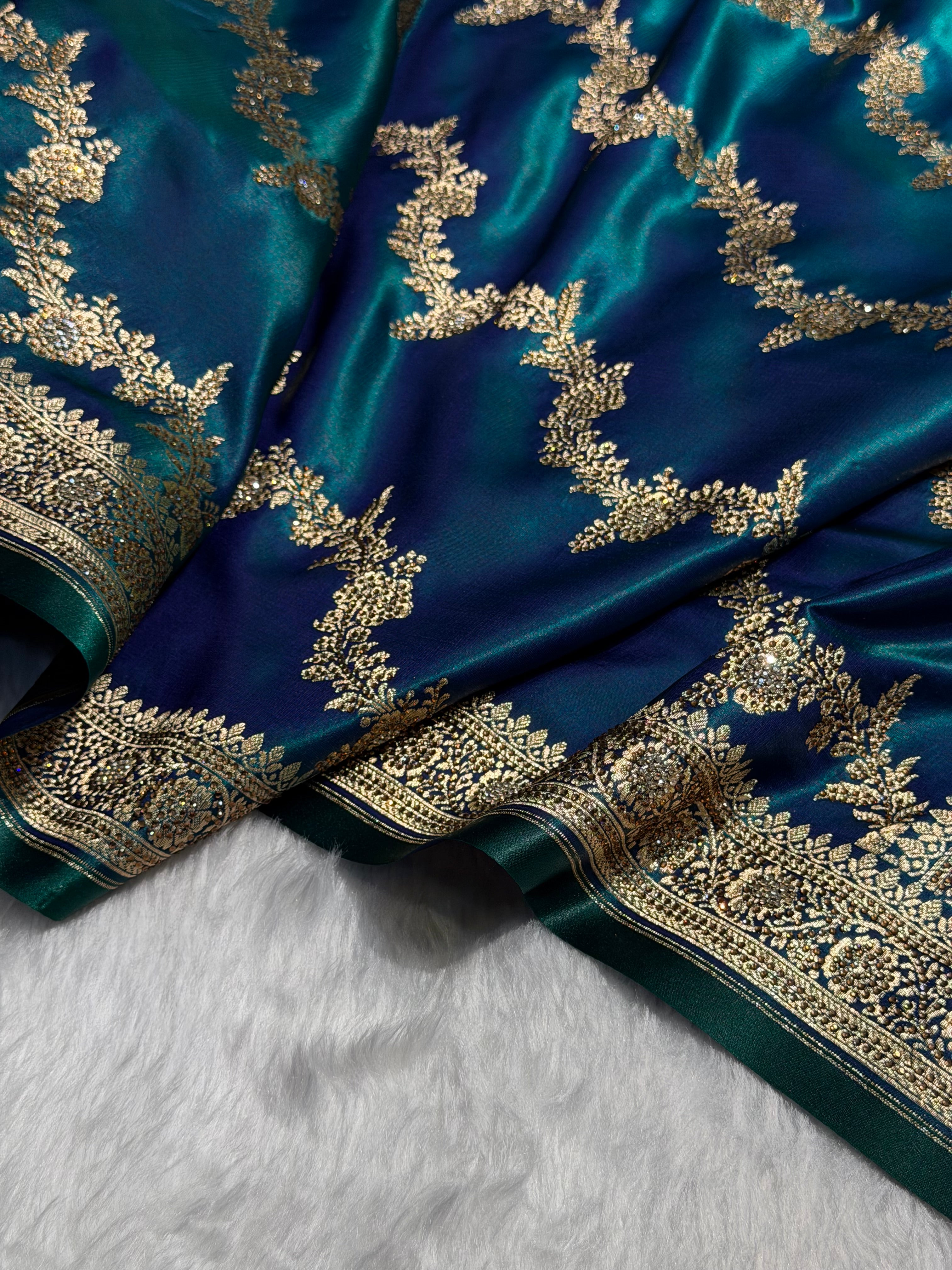 Bridal Peacock Cross Satin Silk with Swarovski Stone Work BSS35