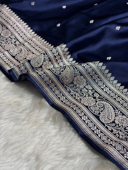 Navy Blue Shades Booti Mashru Silk Saree MS64
