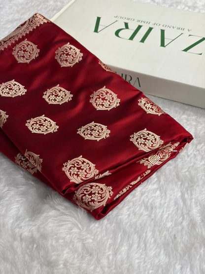 Banarasi Cross Maroon Shades Banarasi Boota Pattern Floral Mashru Silk Saree MSM-104