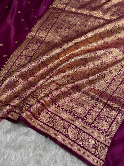 Banarasi Satin Katan Saree With Boota Pattern in Cross Garnet Shades SK127