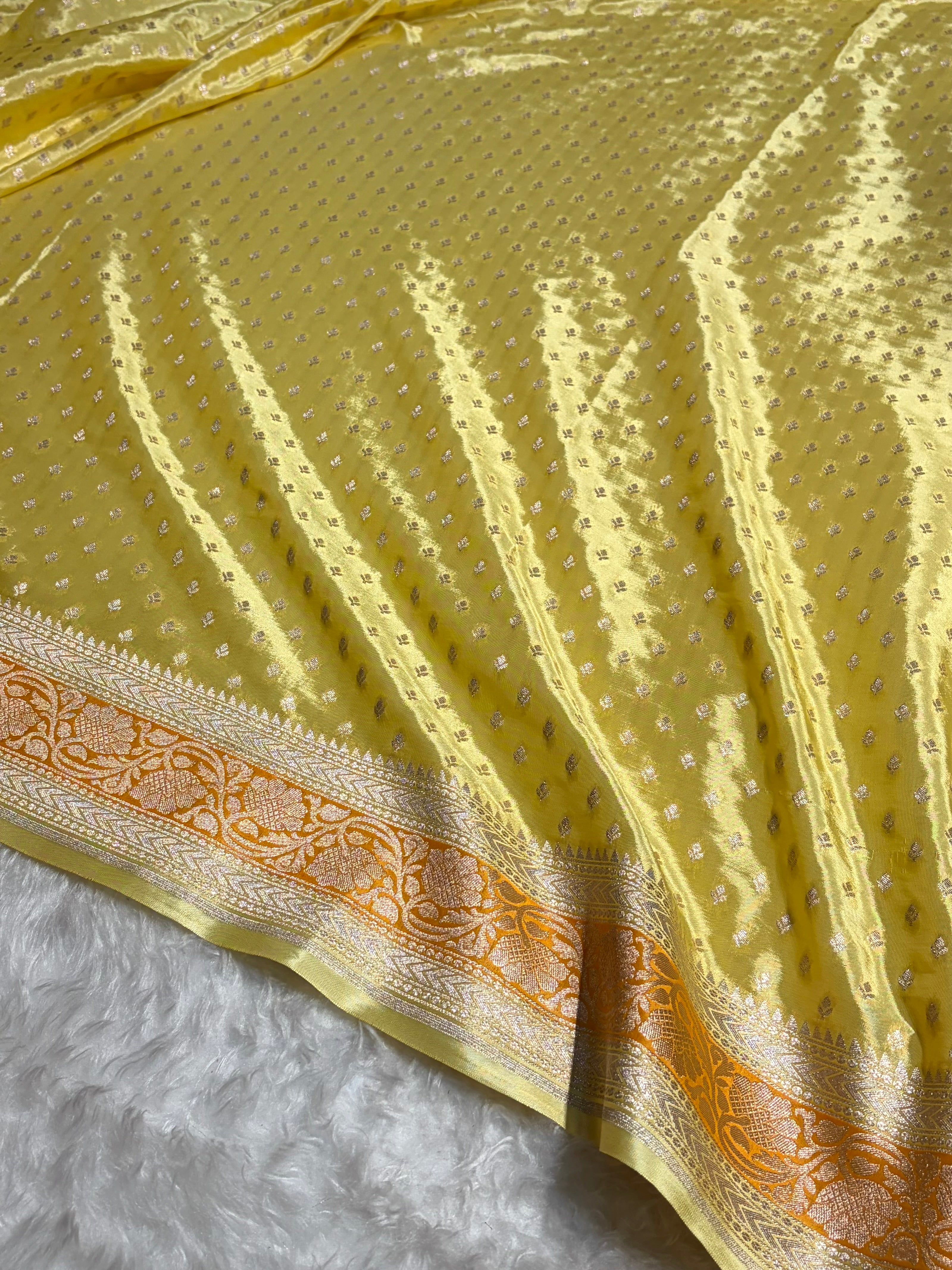 Lemon Shades With Contrast Border Crepe Silky Katan Banarasi Saree CSK-04