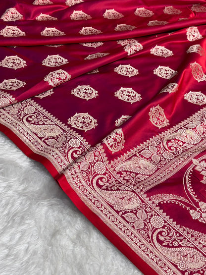 Banarasi Purplish Red Shades Banarasi Boota Pattern Floral Mashru Silk Saree MSM-104