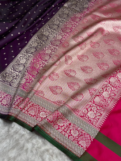 Contrast Wine With Rani Floral Border Mashru Silk Saree MSM-99
