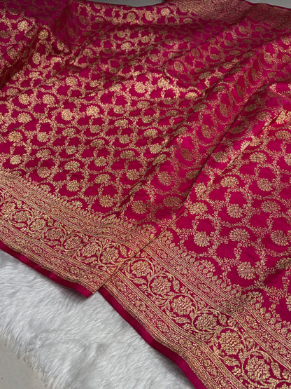Satin Silk Jaal Pattern in Cross Rani Shades
