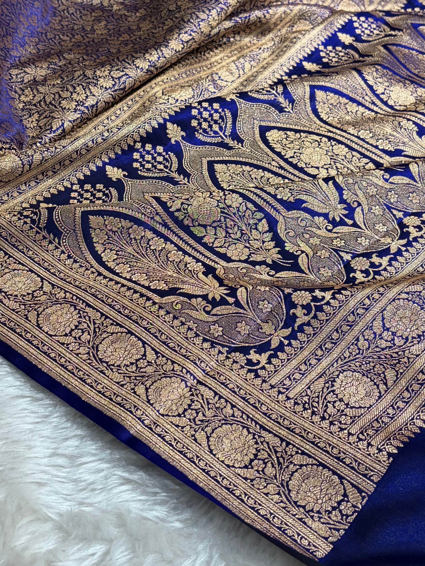 Royal Blue Shades Brocade Satin Silk Saree Banarasi Saree Shades SS30