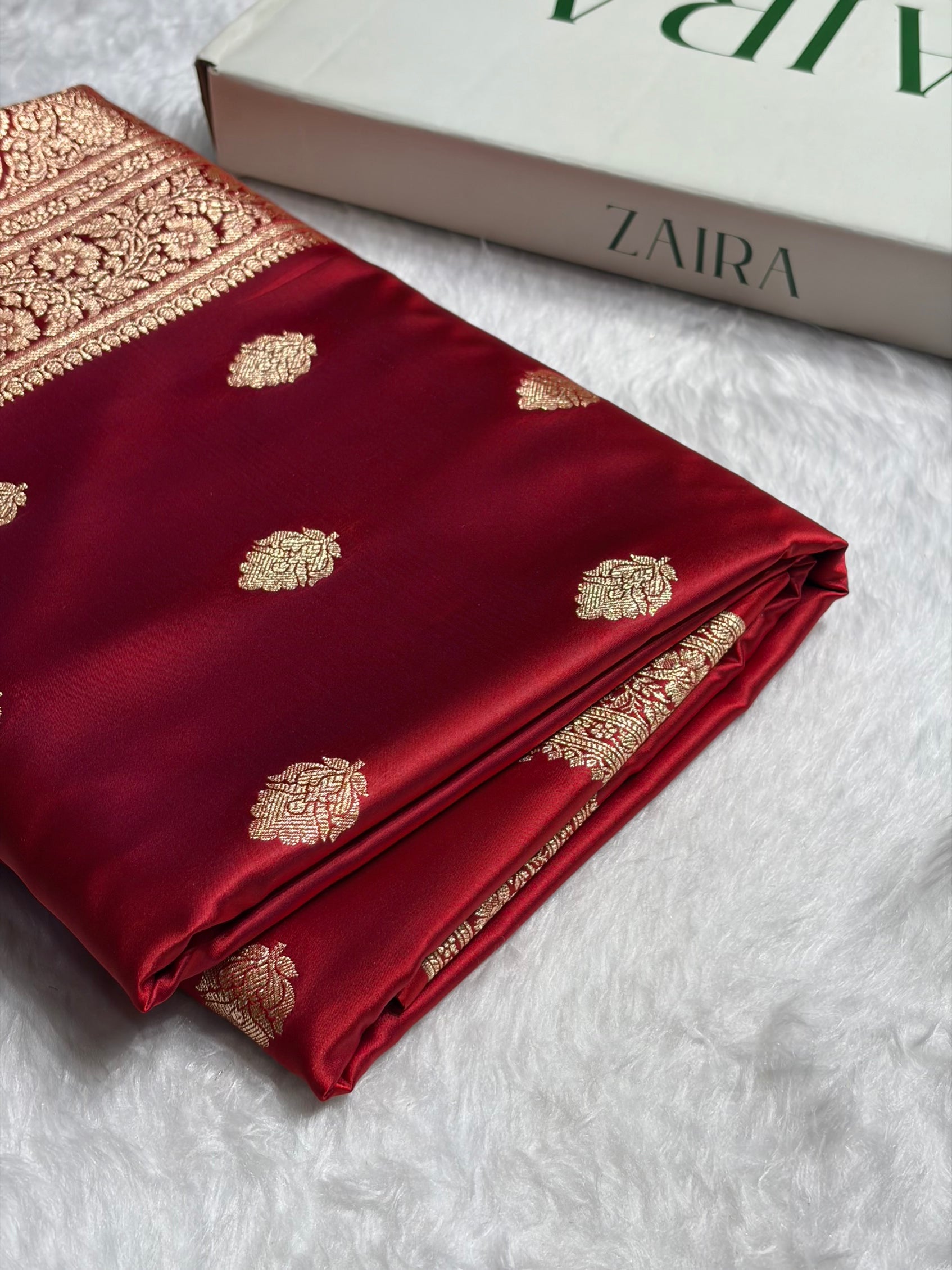 Magentc Red Booti Pattern Satin Katan Silk Saree SK65